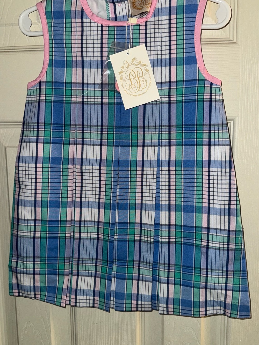 The Beaufort Bonnet Company Blue, Green & Pink Plaid Sleeveless Tunic Dress